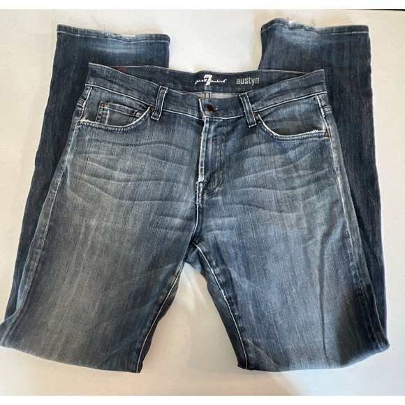 7 For All Mankind Jeans size 33 Blue Austyn Regular Fit Straight Leg Stretch - Picture 12 of 12